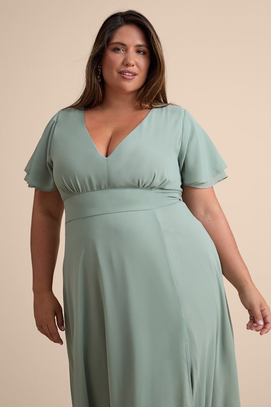 Promise Of Love Sage Brush Flutter Sleeve Maxi Dress
