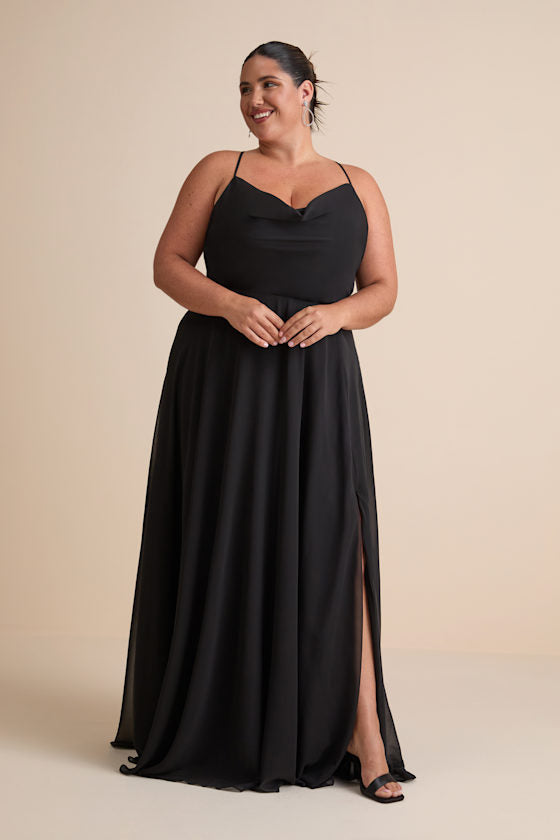 Romantically Speaking Black Cowl Lace-Up Maxi Dress