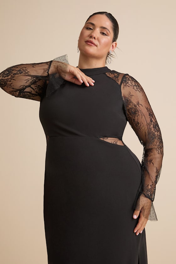 Bragging Rights Black Lace Long Sleeve Column Maxi Dress