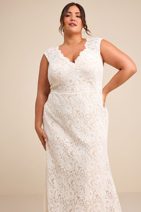 Spectacular Romance White Lace Sleeveless Mermaid Maxi Dress
