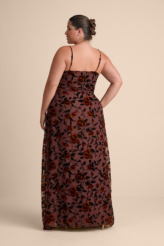 Romance in the Making Plum Purple Floral Print Velvet Maxi Dress