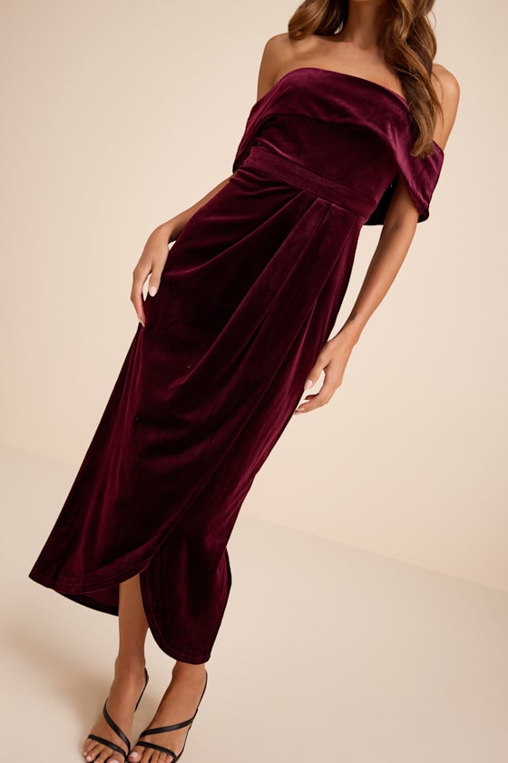 I'm Enchanted Burgundy Velvet Off-the-Shoulder Maxi Dress