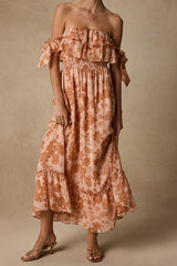 Love and Blooms Blush Floral Print Off-the-Shoulder Dress