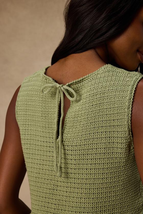 Flouncin' Around Dusty Olive Cropped Ruffled Sweater Tank