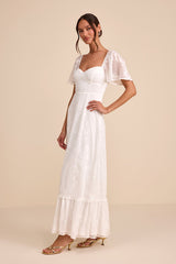 Tailor Made For You White Jacquard Lace-Up Maxi Dress