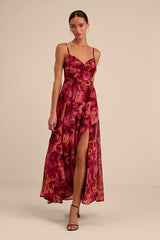 Beautiful Soul Burgundy Floral Print Twist-Front Maxi Dress