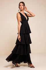 Amazing Evening Black Tiered Maxi Dress