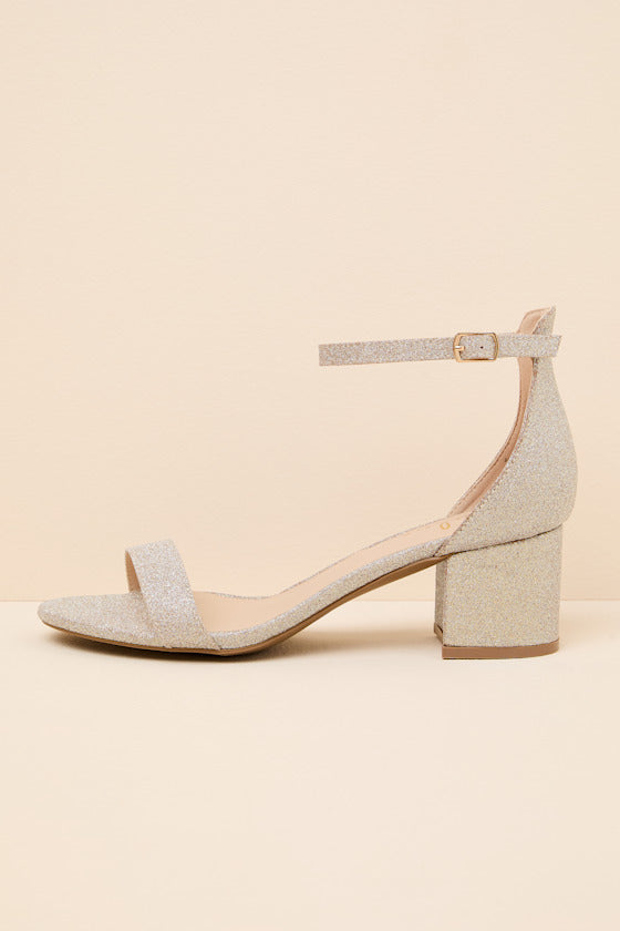 Harper Champagne Glitter Ankle Strap Heels
