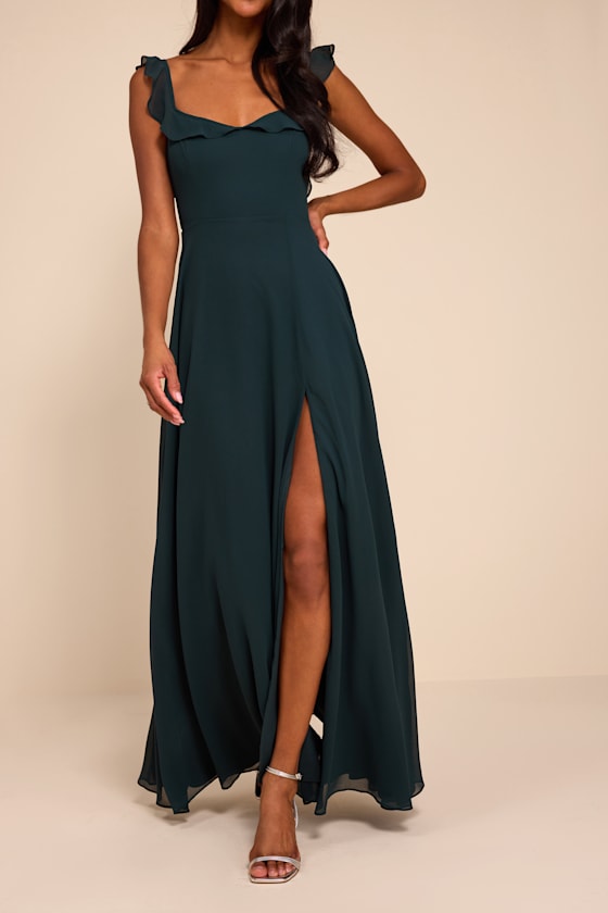 Dreamy Admiration Emerald Green Ruffled Maxi Dress
