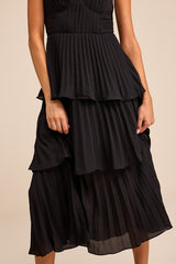 Cascading Crush Black Tiered Bustier Midi Dress