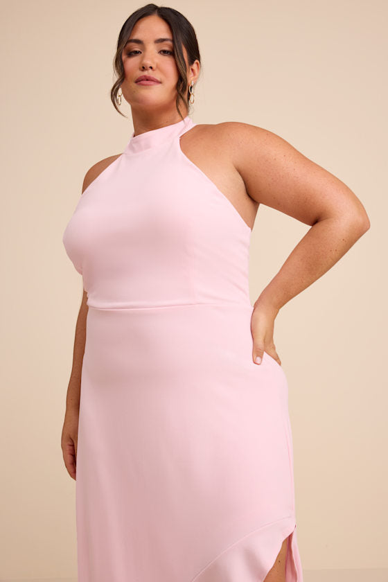 Majestic Perfection Light Pink Ruffled Halter Maxi Dress
