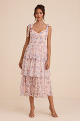 Flirtatious Radiance Blush Pink Floral Mesh Bustier Midi Dress