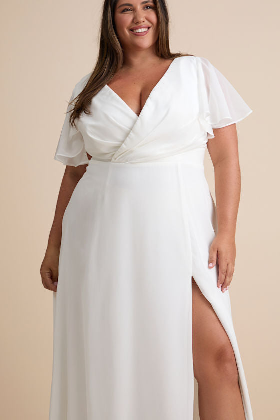 Beautiful Perfection White Flutter Sleeve Embroidered Maxi Dress
