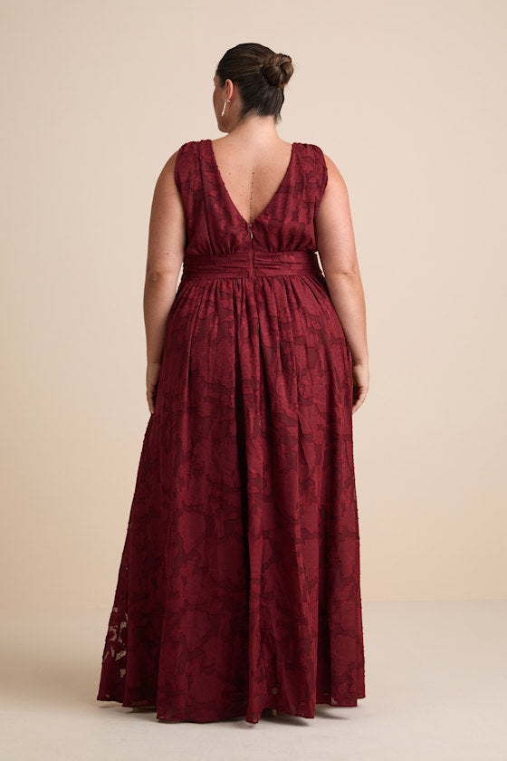 Sweet Sophistication Burgundy Burnout Floral Maxi Dress