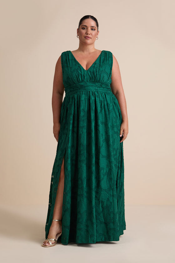 Sweet Sophistication Green Burnout Floral Maxi Dress