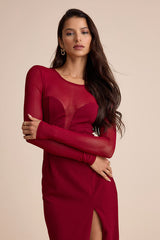 Impeccable Mystique Burgundy Long Sleeve Maxi Dress