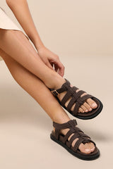 Toyka Chocolate Woven Buckle Sandals