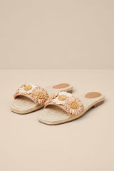 Botanical Gardens Vanilla Floral Raffia Slide Sandals