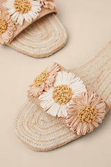 Botanical Gardens Vanilla Floral Raffia Slide Sandals