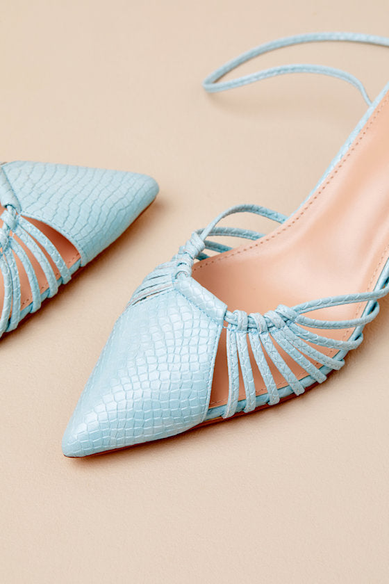 Ansel Seafoam Snake-Embossed Lace-Up Pumps