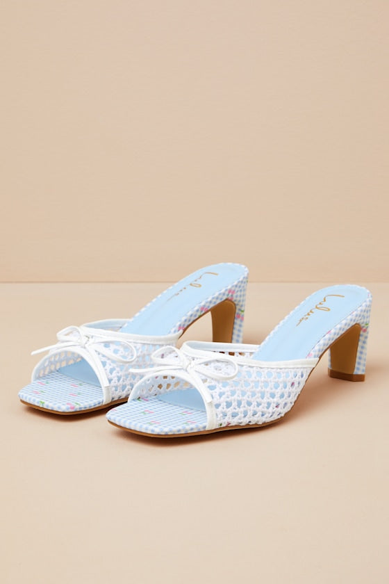 Winola Blue Gingham High Heel Slide Sandals