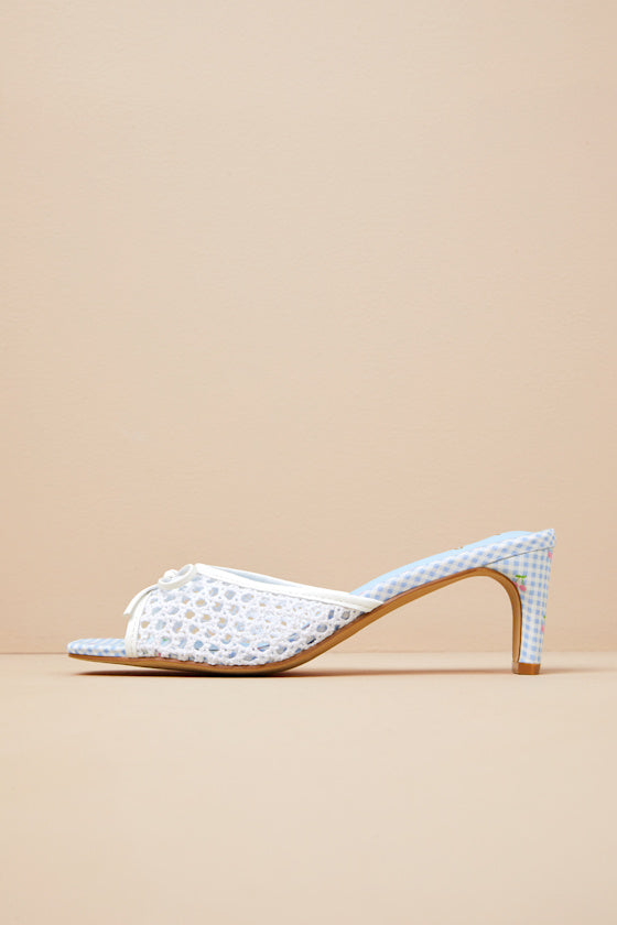 Winola Blue Gingham High Heel Slide Sandals