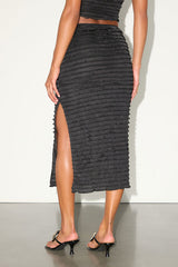 Arcelia Black Ruffled High-Rise Midi Skirt