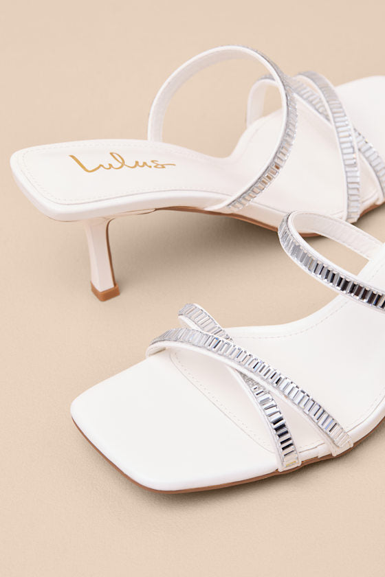 Tommaso White Rhinestone Slide High Heel Sandals