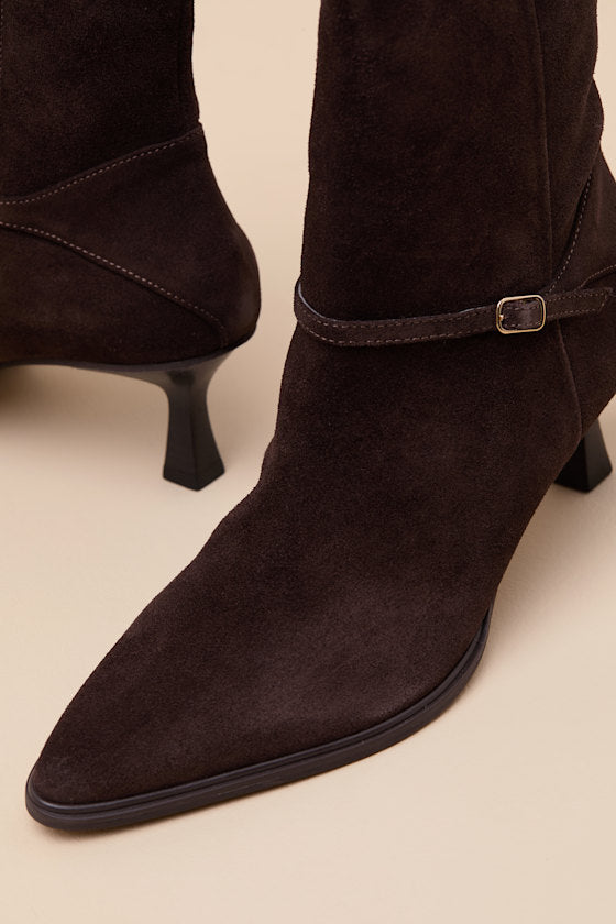Ilhana Chocolate Suede Leather Mid-Calf Boots