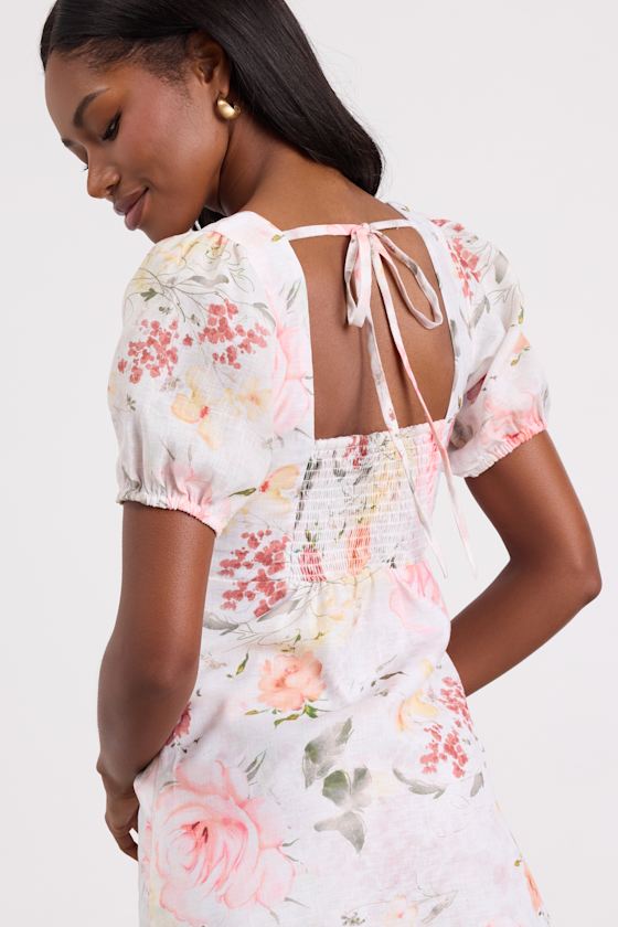 Kenlee Ivory Floral Puff Sleeve Mini Dress