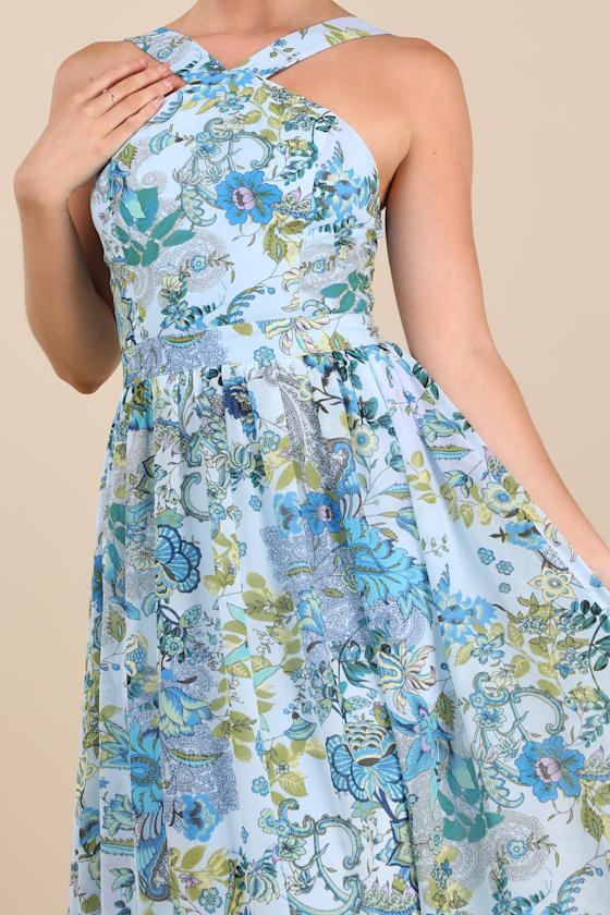 Lilja Light Blue Floral Print Maxi Dress