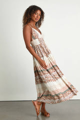 Aralline Ivory Boho Floral Sleeveless Maxi Dress