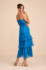 Ashanti Bright Blue Surplice Tiered Midi Dress