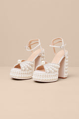 Astrella White Pearl Rhinestone High Heel Sandals