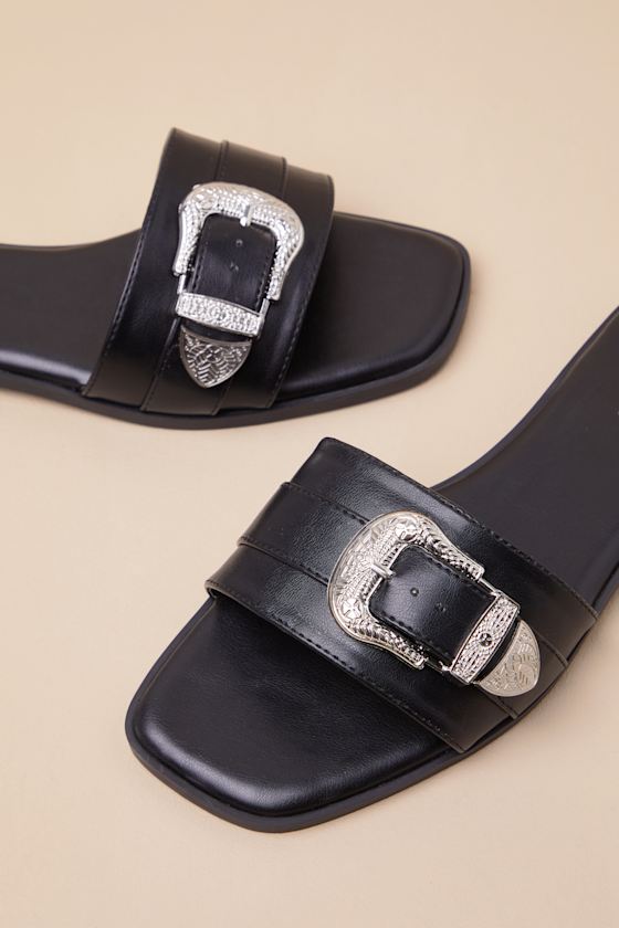 Nyomi Black Buckle Slide Sandals