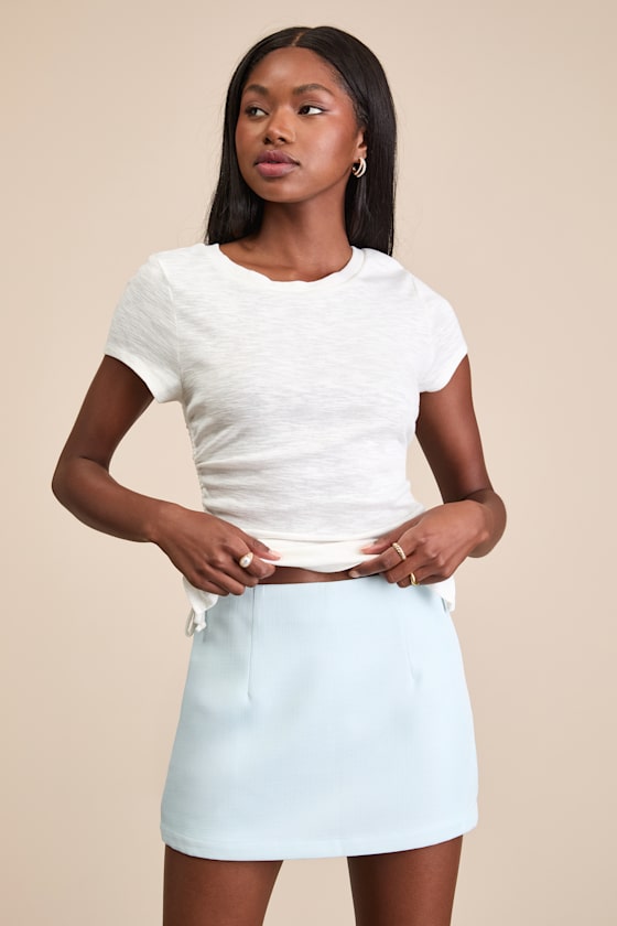 Teslee Light Blue Textured Mid-Rise Skort