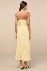 Sanya Light Yellow Button-Front Sleeveless Midi Dress
