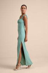Tayla Sage Sleeveless Ruched Column Maxi Dress