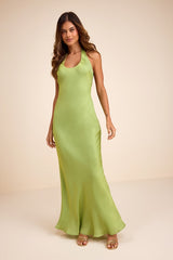 Lashay Light Green Satin Halter Mermaid Maxi Dress