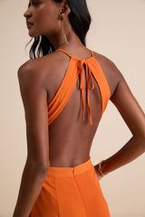 Nettie Orange Halter Backless Maxi Dress