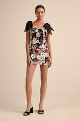 Emphatically Adorable Black Floral Tie-Strap Mini Dress