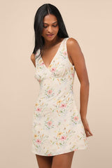 Jaziel Ivory Floral Sleeveless Mini Dress