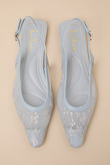 Cepheus Baby Blue Mesh Embroidered Slingback Flats