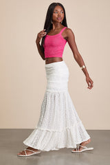 Rochelle White Sheer Textured Knit Maxi Skirt