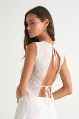 Dessie Ivory Embroidered Tie-Back Tank Top
