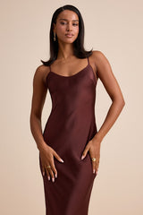 Janet Brown Satin Slip Maxi Dress