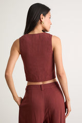 Suits You Perfectly Rust Brown Linen Vest