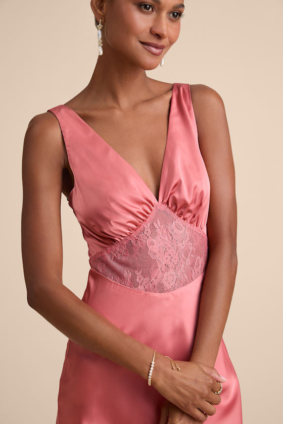 Toulouse Rusty Rose Satin Lace Maxi Dress