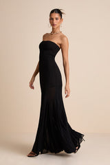 Elaris Black Mixed Media Strapless Maxi Dress