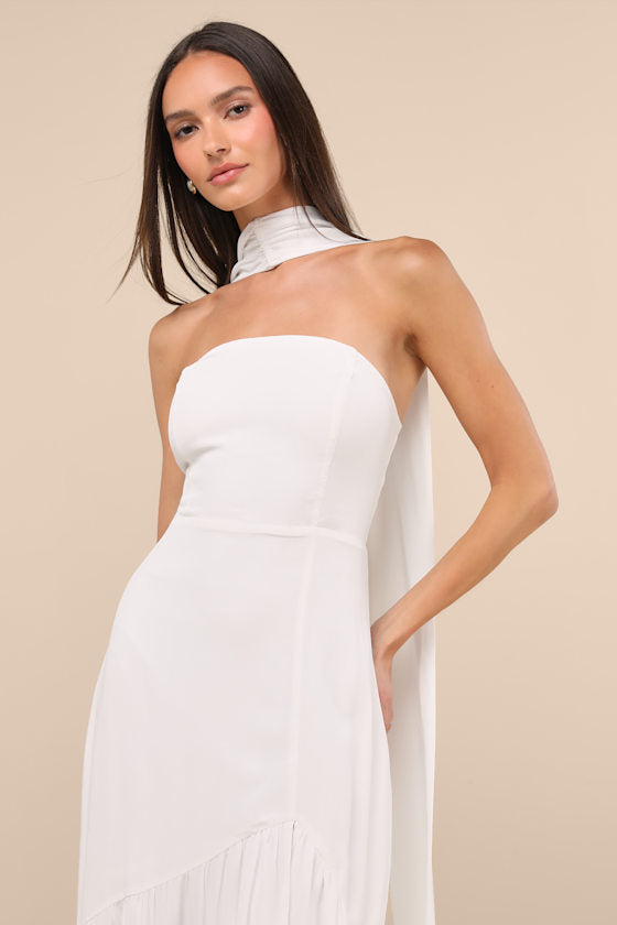 Captivating Spirit White Strapless Dress and Scarf Set